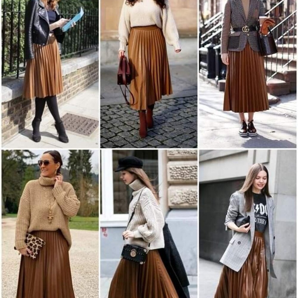 Elegant Brown Pleated Skirt - Picture 5 of 5